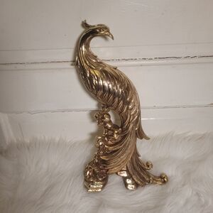 Vtg Hollywood Regency Goldtones Peacock Figurine
